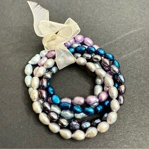 Set of 5 Genuine Pearls Multi Color Stretch Bracelets Jewelry Lot NEW